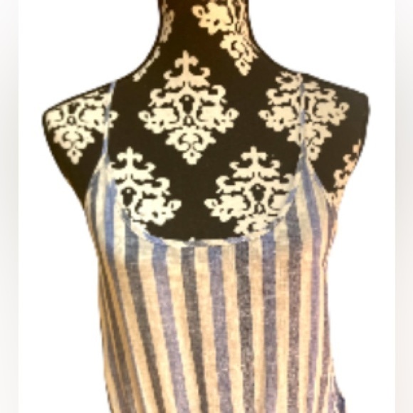 Woolrich Linen Maxi Summer Dress Belt Size Small Blue White Striped - Picture 3 of 9